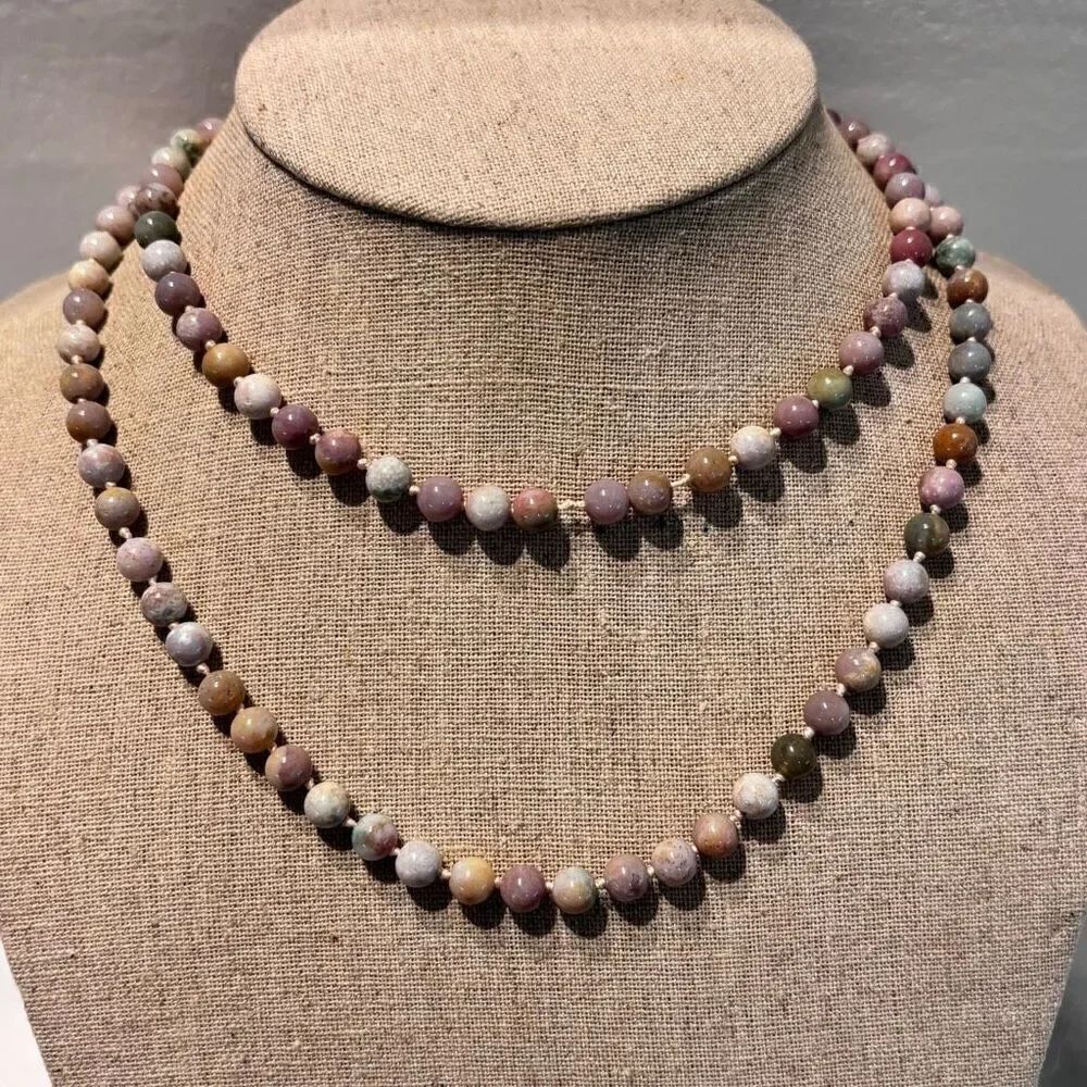 Antique Vintage Single Strand Two Way Beaded Jade Long Necklace Multicolor 16"